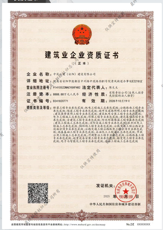 中筑六建资质证书